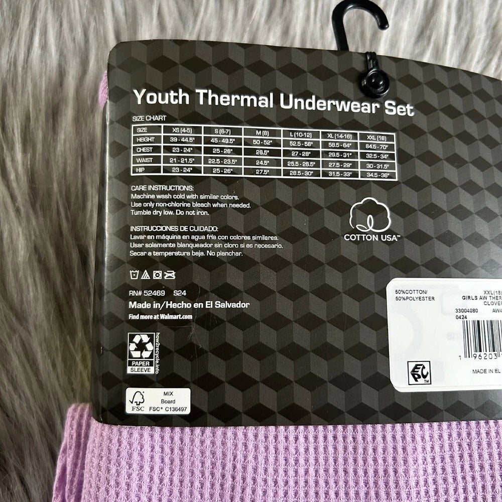 Athletic Works Two Piece Pajama Set Girl Size XXL (18) Purple Thermal Underwear