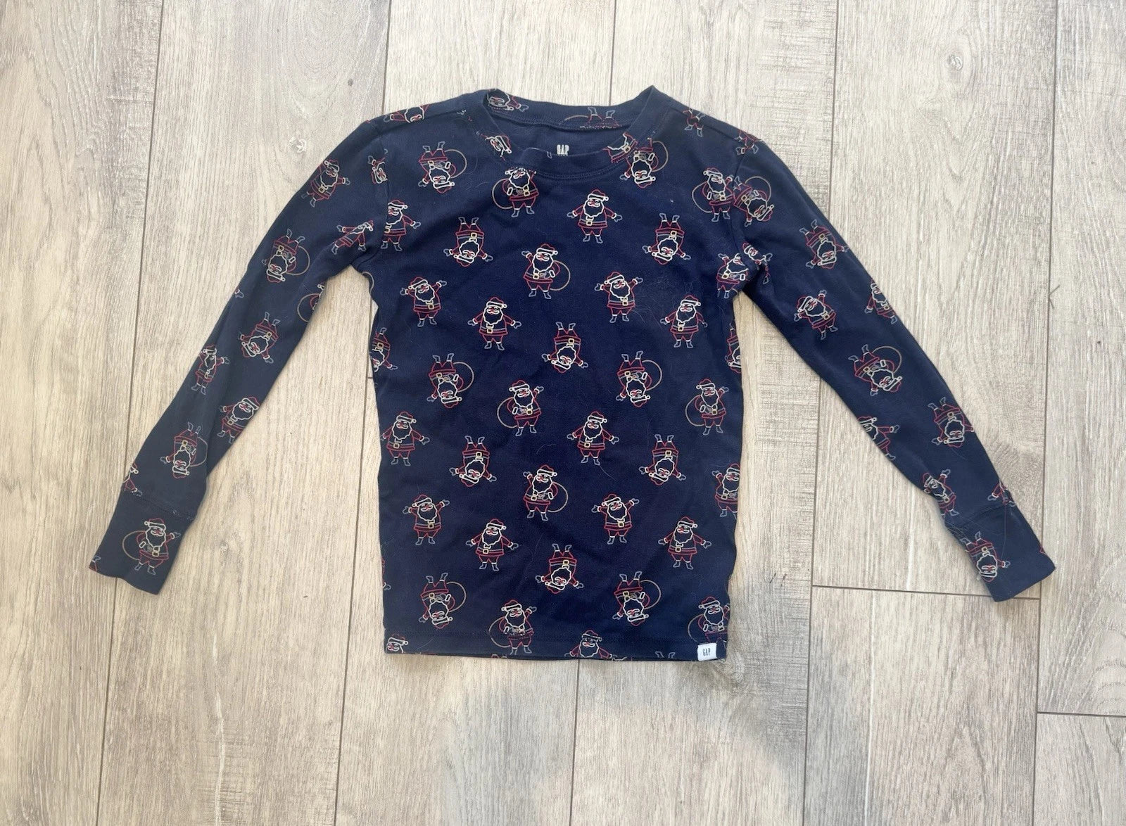 Gap Kids Sz 10 Kids Santa Claus Pajamas PJs Christmas Holidays Blue 2 Pieces