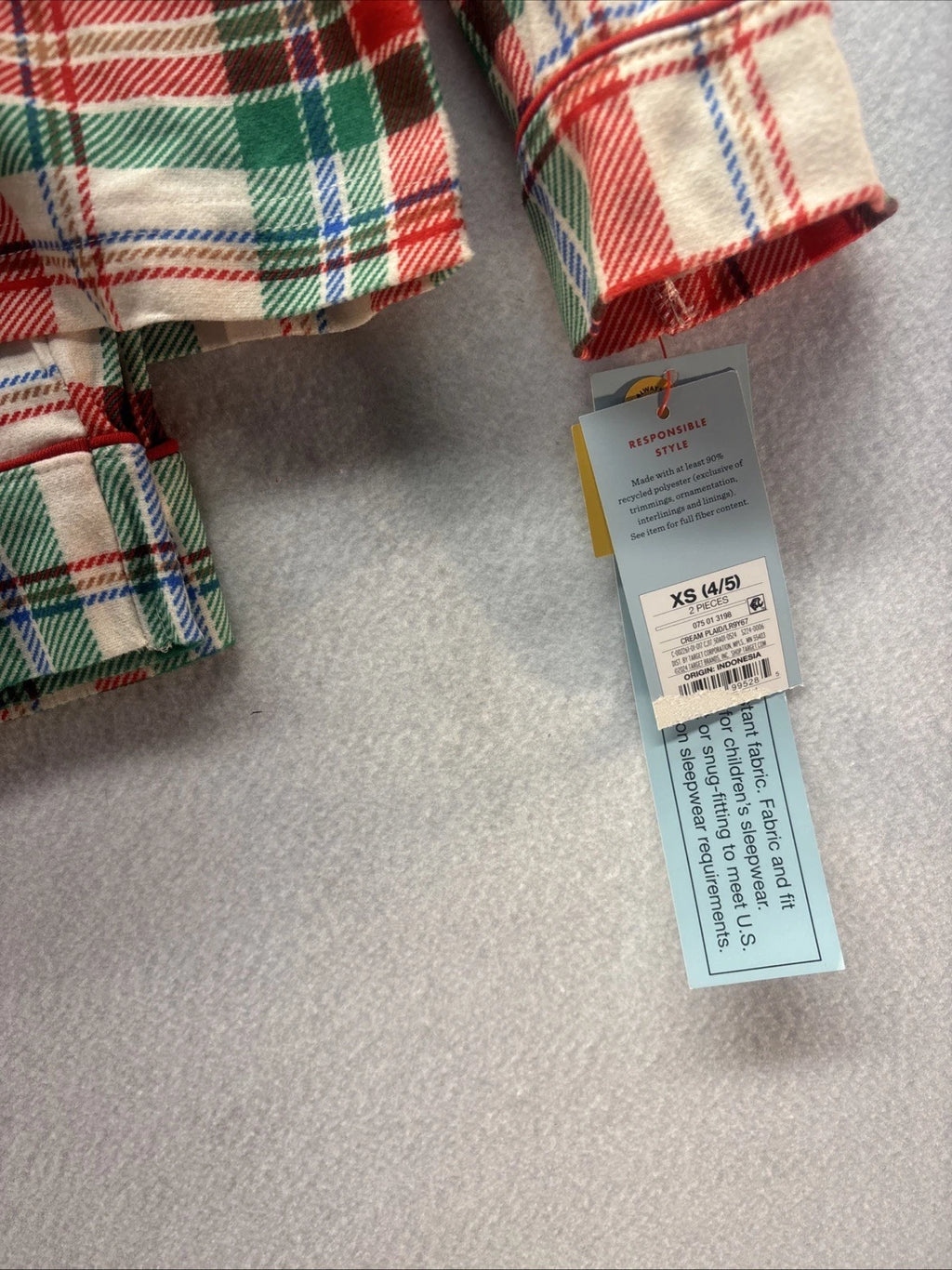 Kids Cat & Jack Unisex 2pc Pajama Set Cream Plaid XS (4/5) NWT