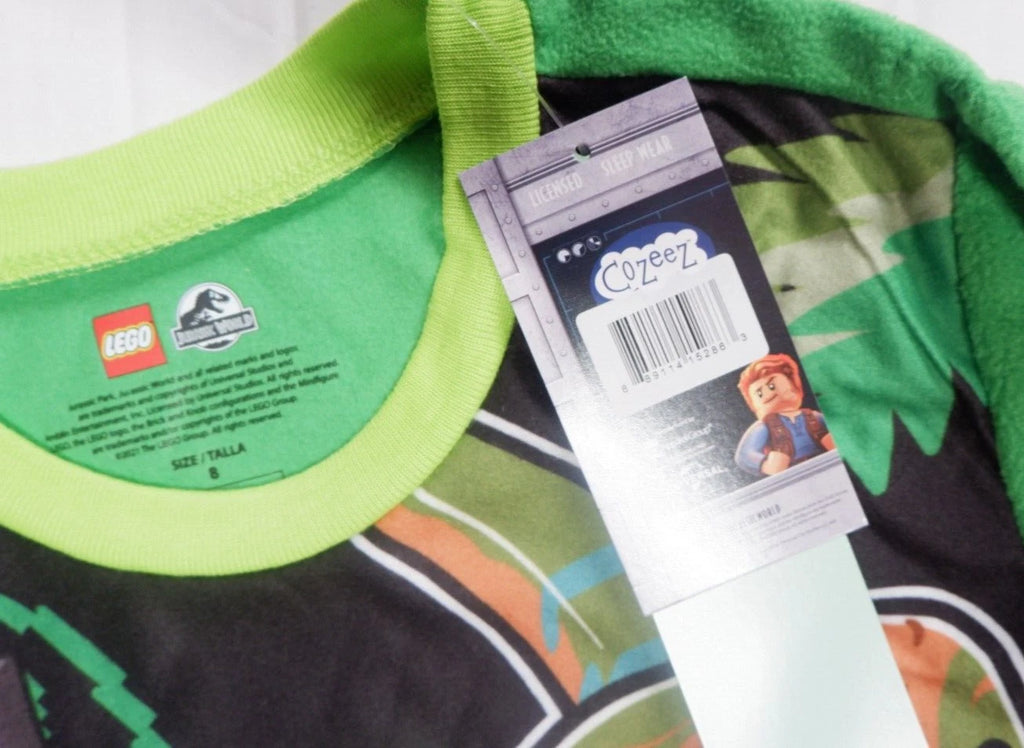 Lego-Jurassic World Dinosaur Boys Pajama Set size 8 w/Slippers size 13-1