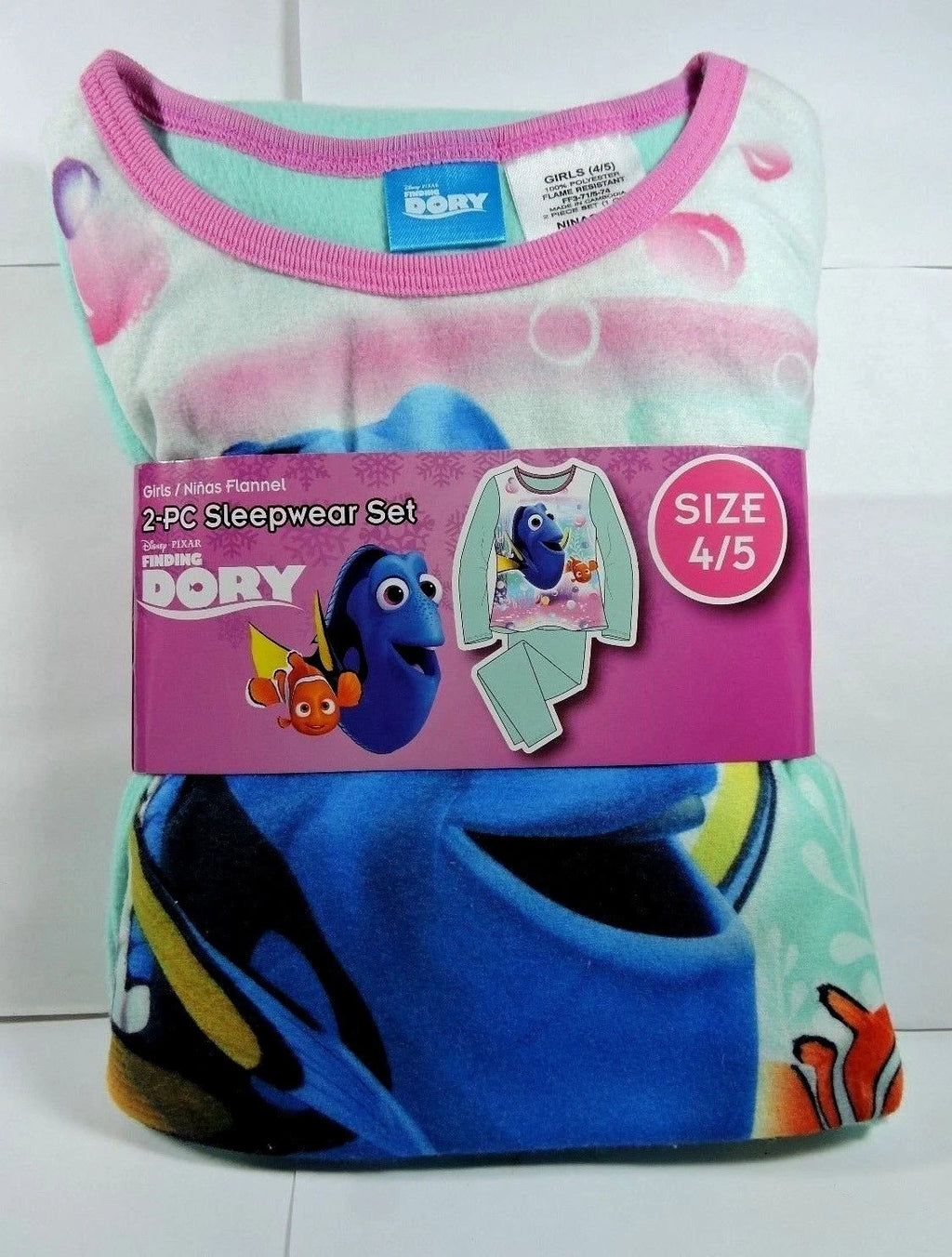 New Girls Disney FINDING DORY Nemo Flannel Pajamas 2 pc Sleep wear Set Size 4/5