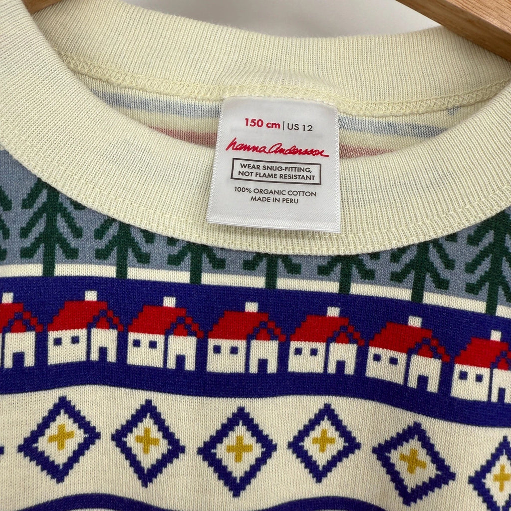 Hanna Andersson Holiday Mountain Village Pajama Set Long Sleeve Top Pants 12