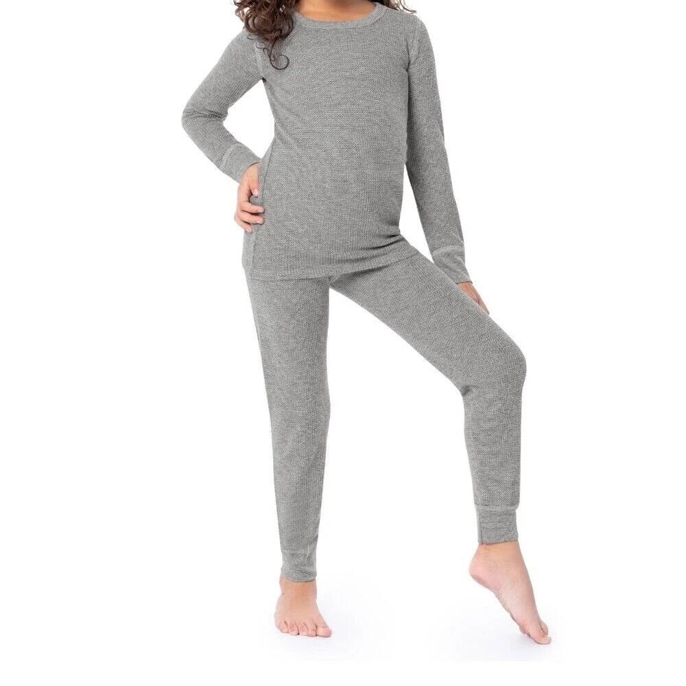 Athletic Works Two Piece Pajama Set Girls XL (14-16) Grey Thermal Underwear Set