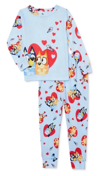 New Bluey 3T Toddler Unisex Valentine Hearts 2-Piece Pajama Set Blue Long Sleeve