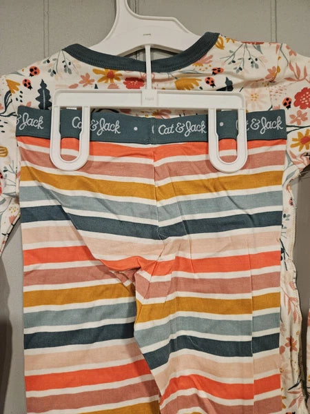 Cat & Jack 2pc Girl's Flower and Stripes Pajama Set Size 8 NWT 2E206