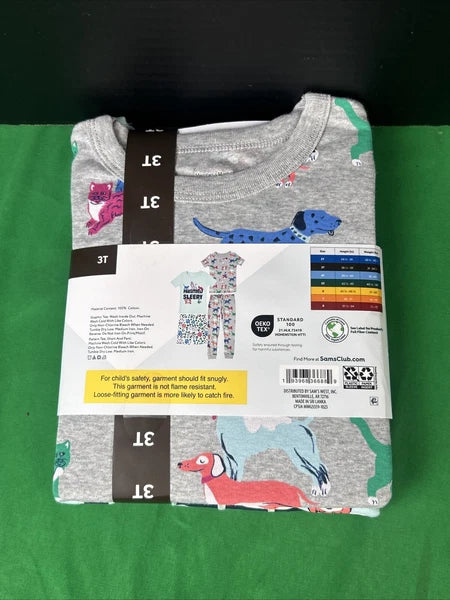 Member's Mark Girls 4-Piece Organic Cotton Pajama Set Size 3T Dog and Cats