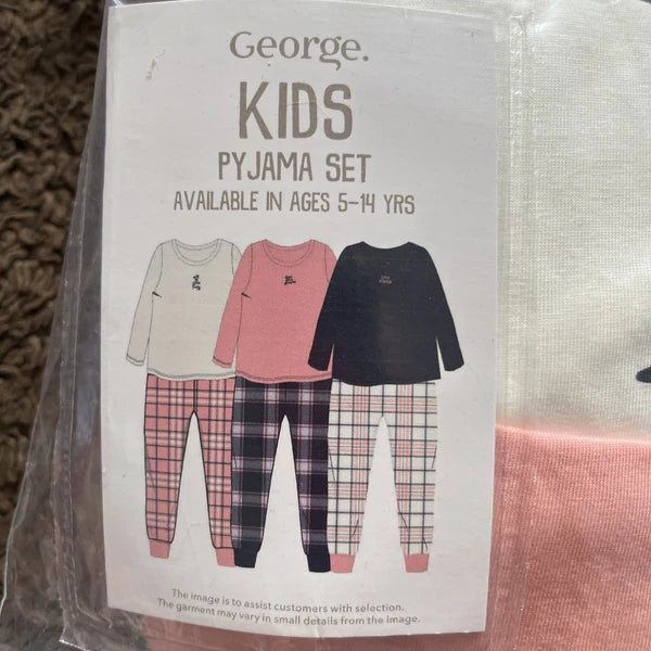 BNWT George Girls Age 10-12 Years Triple Pack Of Pyjamas
