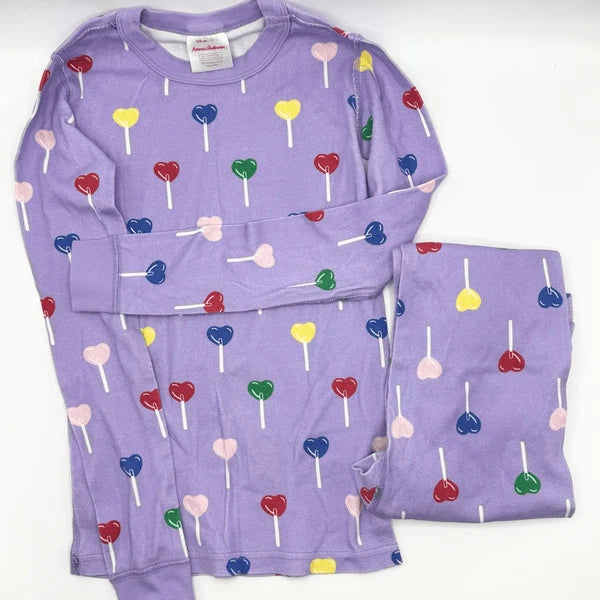 Hanna Andersson Long Johns Pajama Set Lollipops Hearts - Kids US 12 / EU 150cm