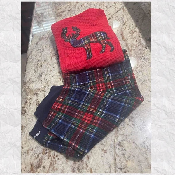 Eddie Bauer Holiday  Reindeer  Boy Or Girl Red Plaid Pajama  Set Size 10 New