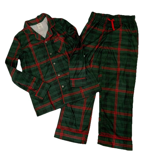 Hearth & Hand Kids' Tartan Plaid 2pc Pajama Set Green Red Size 10 New With Tags