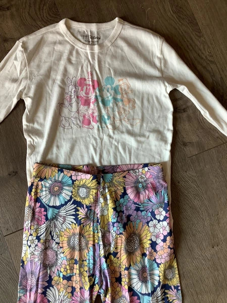 Gap Disney Pajama Set Youth Girl Size XL X-Large 14 16 Purple Pink Flowers Soft