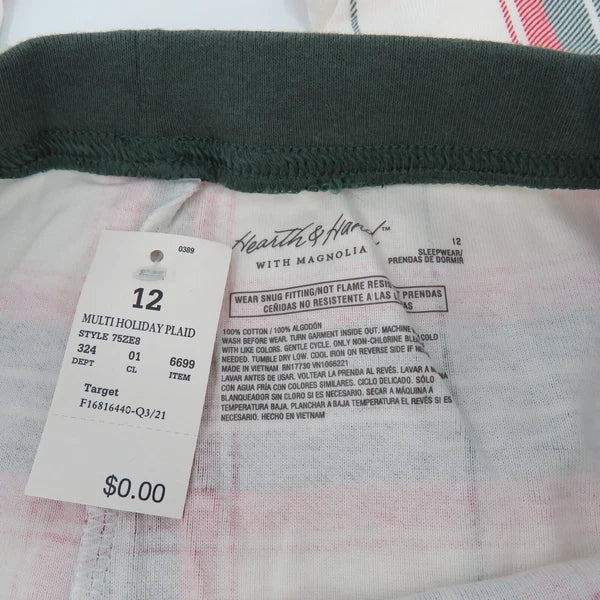 Hearth & Hand Holiday Plaid Red and Green 2 Piece Kids Pajama Set Size 12