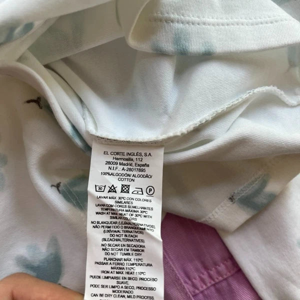 Cotton Juice Pajama Set Children's Size 11-12 White w/ Blue Leaves & Bows