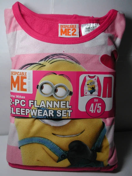New Girls DESPICABLE ME Minions 2 pc  Pink Flannel Pajamas Sleepwear Set 4/5