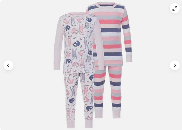 Kirkland Signature kids’ SLOTH AND STRIPE 4 Pc Pajama Set(PINKS/GRAY 3T)NWT
