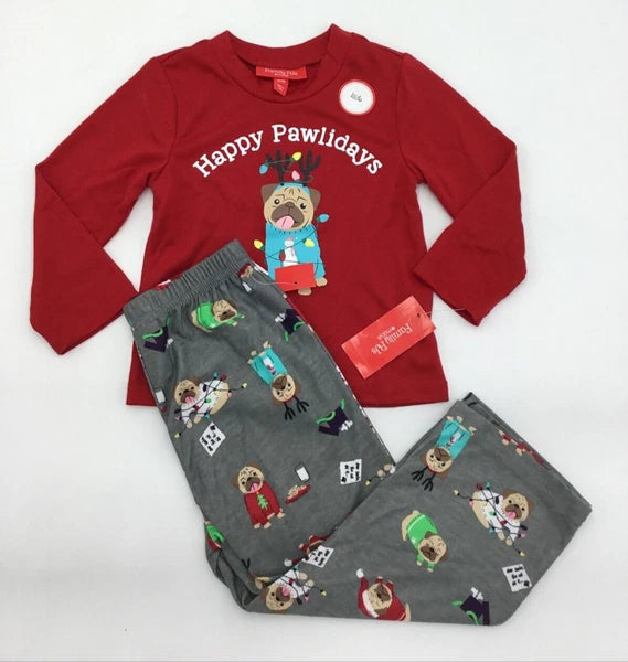 Family PJs Happy Pawlidays Kids Unisex Pajama Set, Red, Size 4-5
