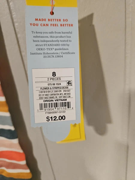 Cat & Jack 2pc Girl's Flower and Stripes Pajama Set Size 8 NWT 2E206