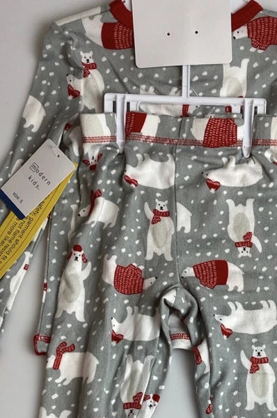 Modern Kids Unisex 3pc Pajama set - Polar Bear Design - Matching Socks -sz 5 NWT