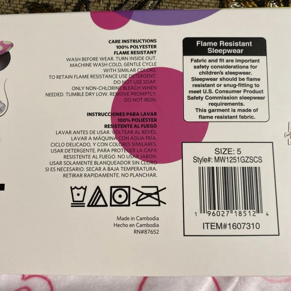 Disney Junior Minnie Mouse Believe Girls kids 3 Piece Pajama Set Pink Size 5