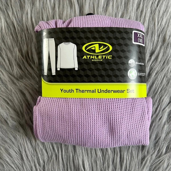 Athletic Works Two Piece Pajama Set Girl Size XXL (18) Purple Thermal Underwear