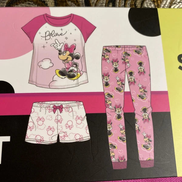 Disney Junior Minnie Mouse Believe Girls kids 3 Piece Pajama Set Pink Size 5