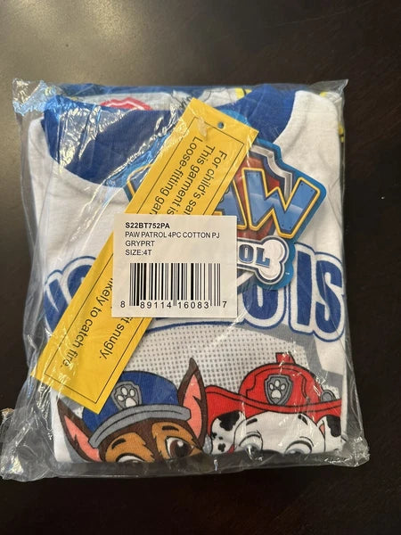 FREE SHIPPING 4T: Paw Patrol Boys Pajama Set 4-Piece Cotton Set Grey NEW