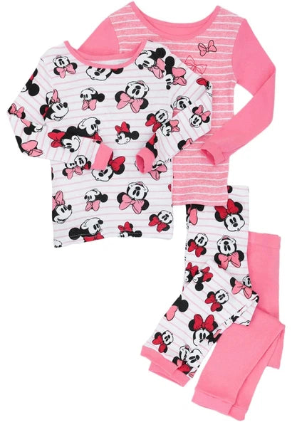 Disney Minnie Mouse 4 Piece Sleepwear Set Size  4T Pink Bows NEW Pajamas