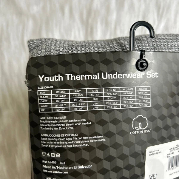 Athletic Works Two Piece Pajama Set Girls XXL (18) Grey Thermal Underwear Set