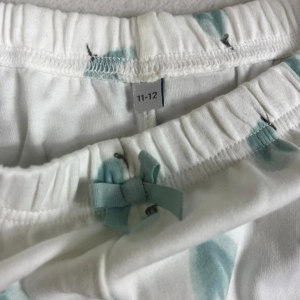 Cotton Juice Pajama Set Children's Size 11-12 White w/ Blue Leaves & Bows