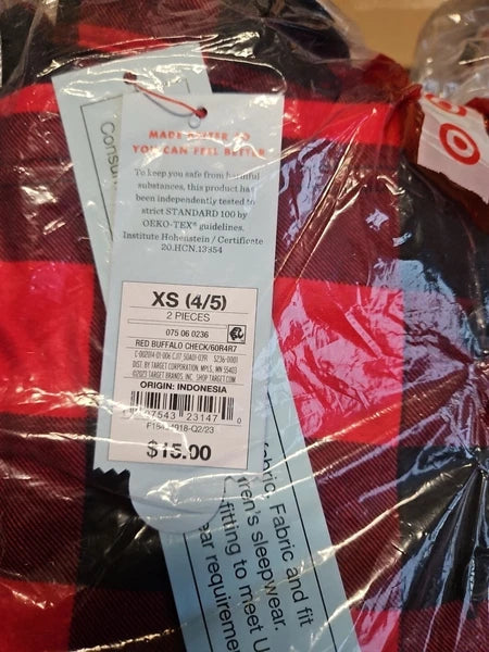 Kids' 2pc Button Up Pajama Set Cat & Jack™ Red Check Size XS (4/5) Flame Resista