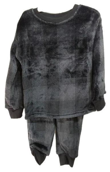 Boys Cat & Jack XS (4/5) Black Plaid 2 Piece Fleece Pajama
