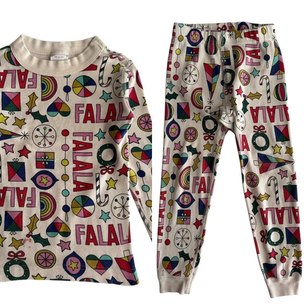Hanna Andersson Falala Pajama Set Kids Size 4 Holiday Christmas Festive FLAWED