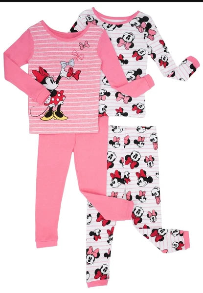 Disney Minnie Mouse 4 Piece Sleepwear Set Size  4T Pink Bows NEW Pajamas