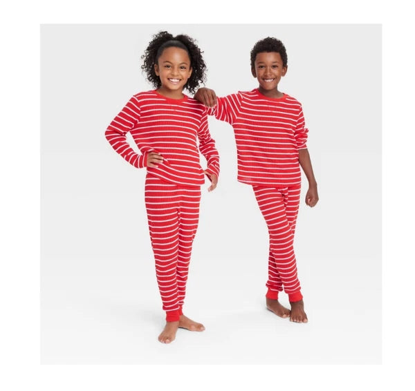Wondershop Kids Striped Thermal Pajama Set Size Small 6/7