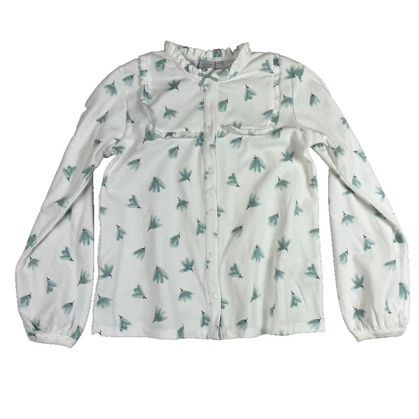 Cotton Juice Pajama Set Children's Size 11-12 White w/ Blue Leaves & Bows