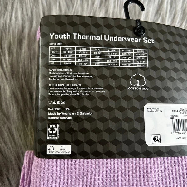 Athletic Works Two Piece Pajama Set Girl Size XXL (18) Purple Thermal Underwear