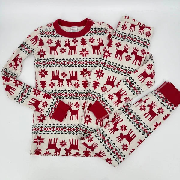 Hanna Andersson Christmas Reindeer Snowflakes Pajama Set Long Sleeve Top Pants