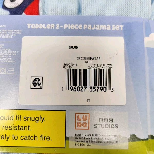 New Bluey 3T Toddler Unisex Valentine Hearts 2-Piece Pajama Set Blue Long Sleeve